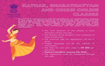 Online Kathak, Bharatnatyam and Odissi Classes by ICCR in cooperation with Routes2Roots(R2R) and Centre for Cultural Resources and Training (CCRT)